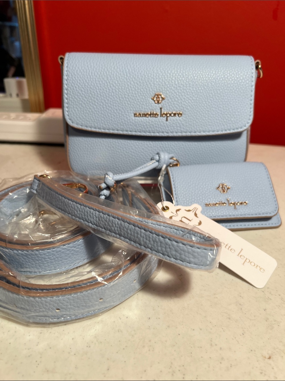 Nanette Lepore Powder Blue Pebbled Leather Crossbody with Wallet - Picture 10 of 10